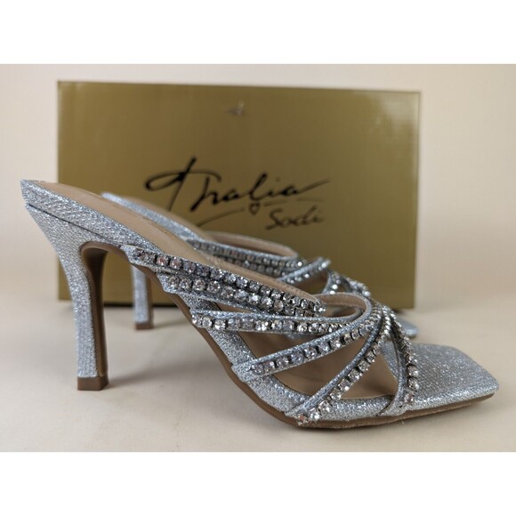 Thalia Sodi Dahlia Embellished Heels Sandals Womens 6 Silver Stone Shoes NWB - Picture 9 of 13